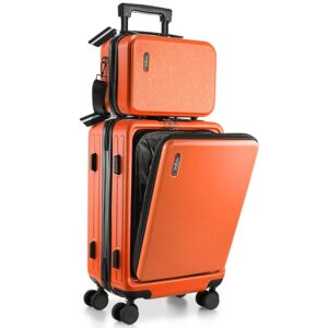 22 Inch Carry On Luggage 22x14x9 Airline Approved, Carry On Suitcase with Wheels, Hard-shell Carry-on Luggage, Orange Small Suitcase, Hardside Luggage Carry On with Cosmetic...