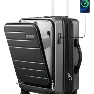 LUGGEX Carry On Luggage 22x14x9 Airline Approved, Expandable Polycarbonate Suitcase with Front Pocket and USB Port (Charcoal Metallic, 20 Inch, 36.1L) LUGGEX Carry On Luggage 22x14x9 Airline Approved, Expandable Polycarbonate Suitcase with Front Pocket and USB Port (Charcoal Metallic, 20 Inch, 36.1L)