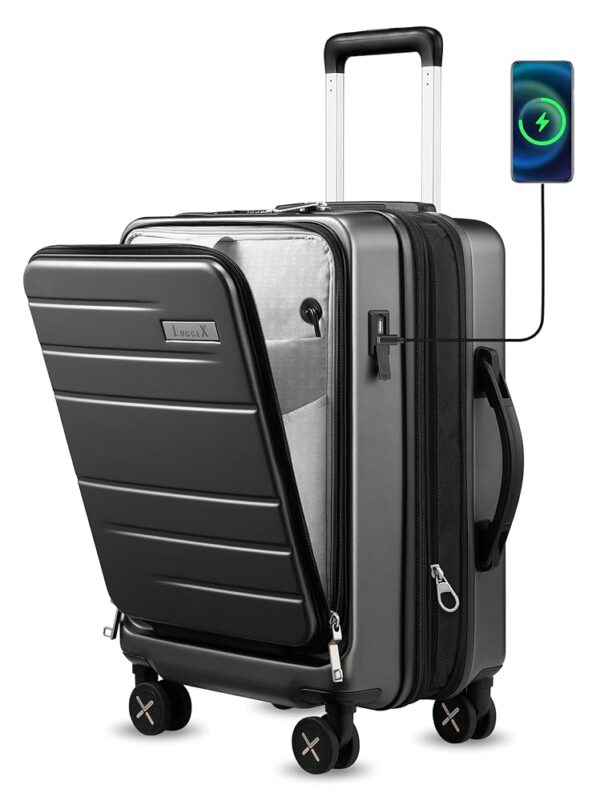 LUGGEX Carry On Luggage 22x14x9 Airline Approved, Expandable Polycarbonate Suitcase with Front Pocket and USB Port (Charcoal Metallic, 20 Inch, 36.1L) LUGGEX Carry On Luggage 22x14x9 Airline Approved, Expandable Polycarbonate Suitcase with Front Pocket and USB Port (Charcoal Metallic, 20 Inch, 36.1L)