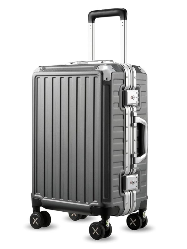 LUGGEX Zipperless Luggage with Spinner Wheels, Polycarbonate Aluminum Hard Shell Suitcase, Carry On 20 Inch, Charcoal Metallic LUGGEX Zipperless Luggage with Spinner Wheels, Polycarbonate Aluminum Hard Shell Suitcase, Carry On 20 Inch, Charcoal Metallic