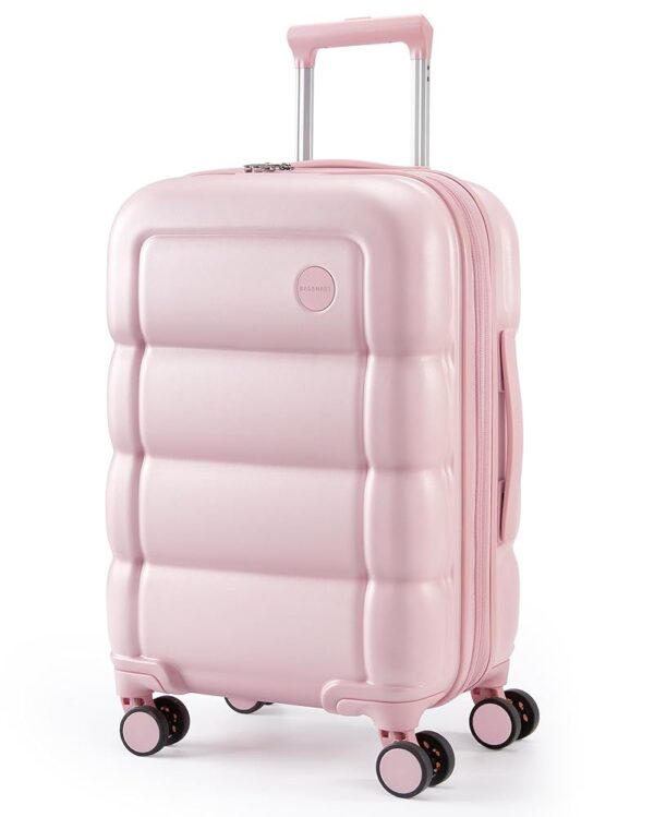 BAGSMART Carry on Luggage with Spinner Wheels, 22x14x9 Carry On Luggage Airline Approved With TSA Lock, Durable Hard Shell Carry On Suitcase 20 inch, Velvet Pink