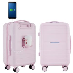 French Connection St. Martin Carry-On Luggage with Cup Holder/USB Ports, Pink A Boo French Connection St. Martin Carry-On Luggage with Cup Holder/USB Ports, Pink A Boo