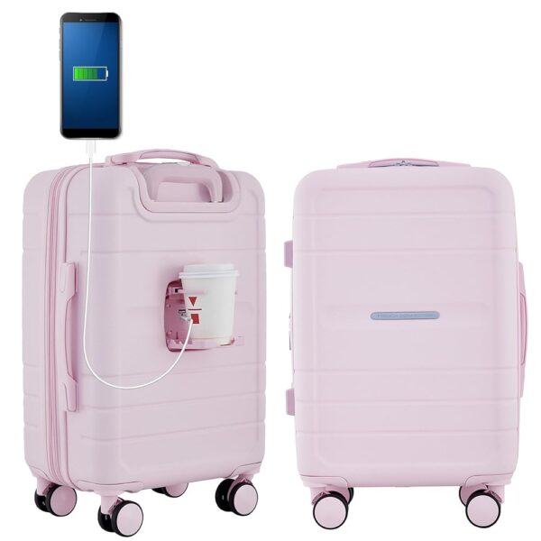 French Connection St. Martin Carry-On Luggage with Cup Holder/USB Ports, Pink A Boo
