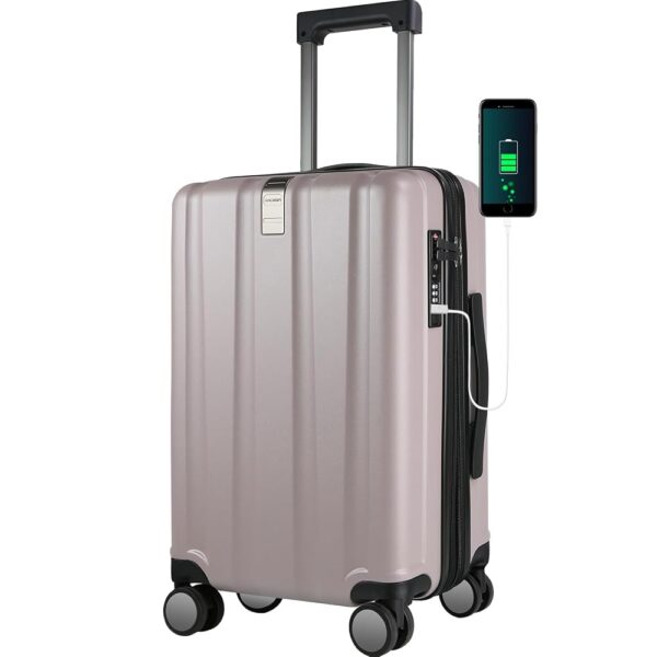 KROSER Hardside Expandable Carry On Luggage with Spinner Wheels & Built-in TSA Lock, Durable Suitcase Rolling Luggage with USB Port, Carry-On 20-Inch, Matte Purple/Pink KROSER Hardside Expandable Carry On Luggage with Spinner Wheels & Built-in TSA Lock, Durable Suitcase Rolling Luggage with USB Port, Carry-On 20-Inch, Matte Purple/Pink