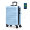 Krute Carry On Suitcase with wheels 21 Inch Airline Approved Hard Shell Luggage with USB Charging Port & TSA Lock Lightweight PC ABS LightBlue Krute Carry On Suitcase with wheels 21 Inch Airline Approved Hard Shell Luggage with USB Charging Port & TSA Lock Lightweight PC ABS LightBlue