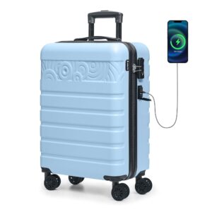 Krute Carry On Suitcase with wheels 21 Inch Airline Approved Hard Shell Luggage with USB Charging Port & TSA Lock Lightweight PC ABS LightBlue Krute Carry On Suitcase with wheels 21 Inch Airline Approved Hard Shell Luggage with USB Charging Port & TSA Lock Lightweight PC ABS LightBlue