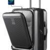 LUGGEX Carry on Luggage 22x14x9 Airline Approved, PC Hard Shell Suitcase with Front Pocket, Expandable Luggage with USB Port (Black, 20 Inch, 36.7L)