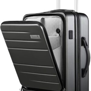 LUGGEX Carry On Luggage 22x14x9 Airline Approved, Polycarbonate Hard Suitcase with Front Pocket (Charcoal Metallic, 20 Inch, 35L) LUGGEX Carry On Luggage 22x14x9 Airline Approved, Polycarbonate Hard Suitcase with Front Pocket (Charcoal Metallic, 20 Inch, 35L)