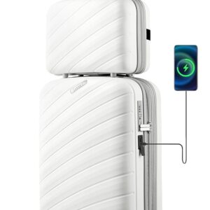 LUGGEX Carry on Luggage, Lightweight Suitcase 2 Piece with Spinner Wheels (White, 14/20) LUGGEX Carry on Luggage, Lightweight Suitcase 2 Piece with Spinner Wheels (White, 14/20)