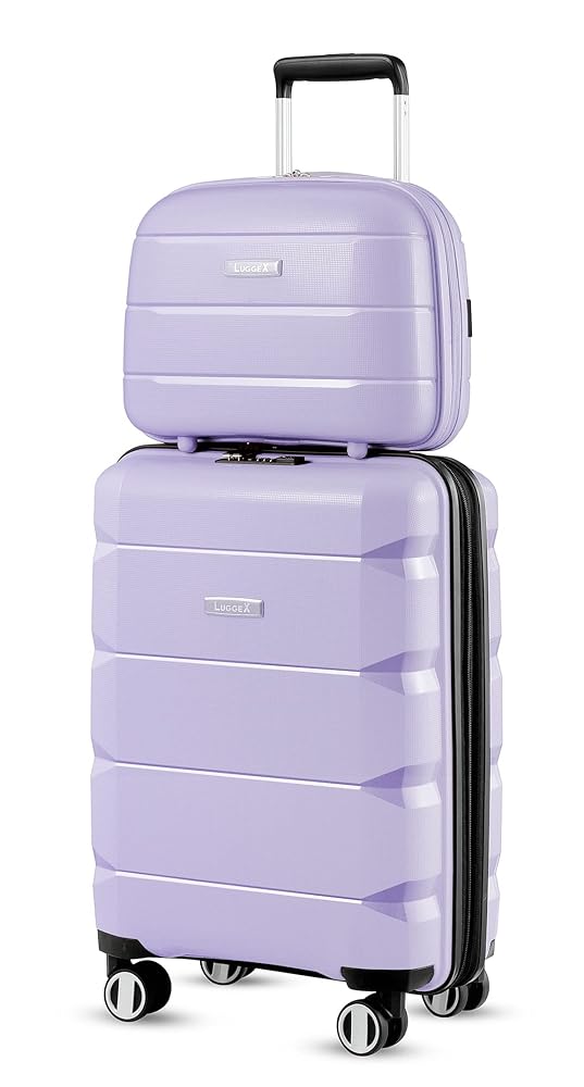 LUGGEX Carry on Luggage with Spinner Wheels, Lightweight Suitcase 2 Piece, Expandable (Purple, 14/20)