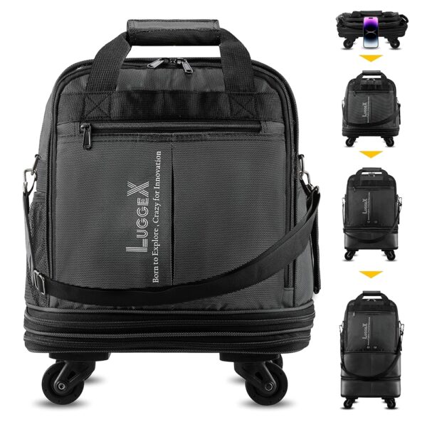 LUGGEX Expandable Underseat Carry On Luggage Bag with Wheels, Small Collapsible Luggage Suitcase without Telescopic Handle, Lightweight Rolling Travel Duffle Bag, Black LUGGEX Expandable Underseat Carry On Luggage Bag with Wheels, Small Collapsible Luggage Suitcase without Telescopic Handle, Lightweight Rolling Travel Duffle Bag, Black