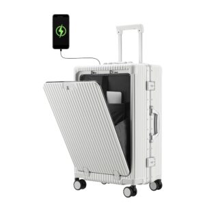 Versatile Aluminum Frame Carry-On Luggage with USB Charging Port, Front Compartment, TSA Lock, Airline Approved Carry On Hardside Suitcase with Spinner Wheels(White, 20-lnch) Versatile Aluminum Frame Carry-On Luggage with USB Charging Port, Front Compartment, TSA Lock, Airline Approved Carry On Hardside Suitcase with Spinner Wheels(White, 20-lnch)