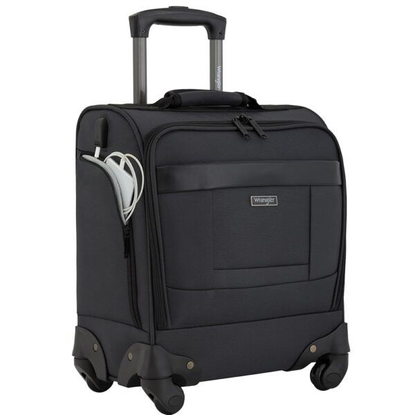 Wrangler 4-Wheel Spinner Luggage with Side USB Port, Charcoal, 17-Inch Underseat Carry-On Wrangler 4-Wheel Spinner Luggage with Side USB Port, Charcoal, 17-Inch Underseat Carry-On