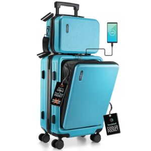 22 Inch Carry On Luggage 22x14x9 Airline Approved, Carry On Suitcase with Wheels, Hard-shell Carry-on Luggage, Durable Luggage Carry-On, Teal Small Suitcase with Cosmetic Case 22 Inch Carry On Luggage 22x14x9 Airline Approved, Carry On Suitcase with Wheels, Hard-shell Carry-on Luggage, Durable Luggage Carry-On, Teal Small Suitcase with Cosmetic Case
