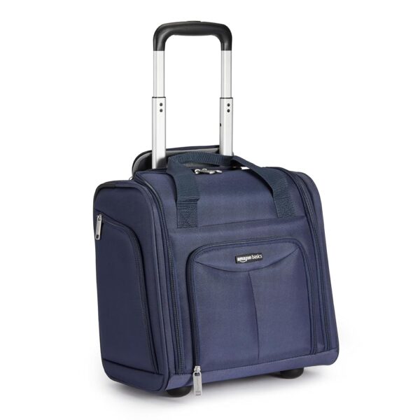 Amazon Basics Underseat Carry On Luggage with Wheels - 14" Rolling Travel Bag, Navy Amazon Basics Underseat Carry On Luggage with Wheels - 14" Rolling Travel Bag, Navy
