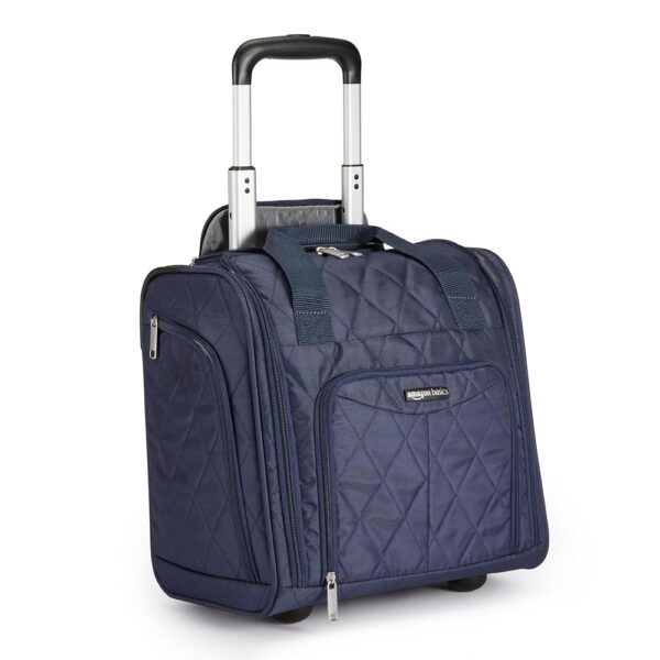 Amazon Basics Underseat Carry On Luggage with Wheels - 14" Rolling Travel Bag, Navy Quilted Amazon Basics Underseat Carry On Luggage with Wheels - 14" Rolling Travel Bag, Navy Quilted