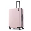 American Tourister Stratum XLT Expandable Hardside Luggage with Spinner Wheels, Pink Blush, Checked-Medium 24-Inch