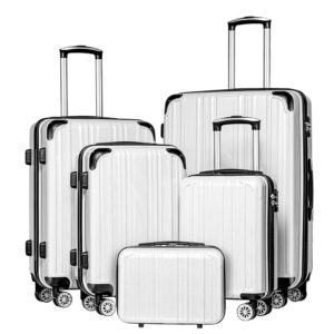 Coolife Luggage Expandable 5 Piece Sets PC+ABS Spinner Suitcase 20 inch 24 inch 28 inch (white grid new) Coolife Luggage Expandable 5 Piece Sets PC+ABS Spinner Suitcase 20 inch 24 inch 28 inch (white grid new)