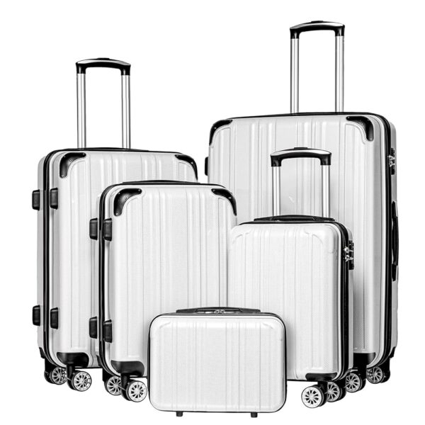 Coolife Luggage Expandable 5 Piece Sets PC+ABS Spinner Suitcase 20 inch 24 inch 28 inch (white grid new) Coolife Luggage Expandable 5 Piece Sets PC+ABS Spinner Suitcase 20 inch 24 inch 28 inch (white grid new)