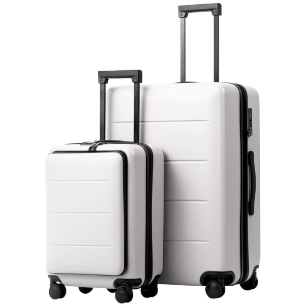 Coolife Luggage Suitcase Piece Set Carry On ABS+PC Spinner Trolley with pocket Compartment Weekend Bag (White, 2-piece Set) Coolife Luggage Suitcase Piece Set Carry On ABS+PC Spinner Trolley with pocket Compartment Weekend Bag (White, 2-piece Set)