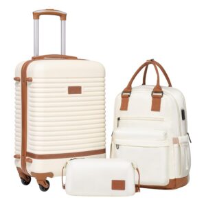 Coolife Suitcase Set 3 Piece Luggage Set Carry On Travel Luggage TSA Lock Spinner Wheels Hardshell Lightweight Luggage Set(White, 3 piece set (BP/TB/20)) Coolife Suitcase Set 3 Piece Luggage Set Carry On Travel Luggage TSA Lock Spinner Wheels Hardshell Lightweight Luggage Set(White, 3 piece set (BP/TB/20))