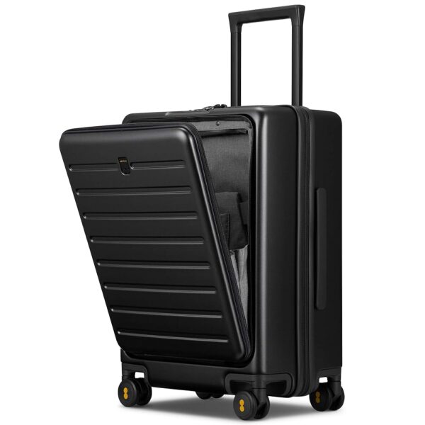 LEVEL8 Carry On Luggage with Compartment, 20 Inch Lightweight Hard Shell Rolling Suitcase with Wheels Airline Approved with Front Pocket, Double Tsa Locks, Black LEVEL8 Carry On Luggage with Compartment, 20 Inch Lightweight Hard Shell Rolling Suitcase with Wheels Airline Approved with Front Pocket, Double Tsa Locks, Black
