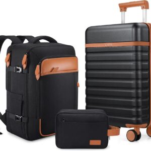 Luggage Sets 3 Piece, Carry On Luggage 20 Inch With Spinner Wheels,PC Hardside Suitcase Set with TSA Lock,Durable Carry On Suitcase With Travel Backpack for Men (Black, 3 piece... Luggage Sets 3 Piece, Carry On Luggage 20 Inch With Spinner Wheels,PC Hardside Suitcase Set with TSA Lock,Durable Carry On Suitcase With Travel Backpack for Men (Black, 3 piece...