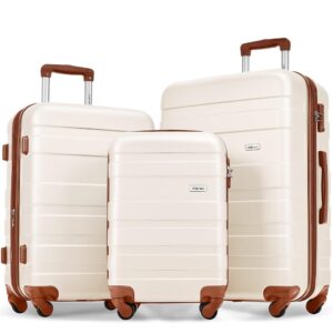 Merax 3 Pcs ABS Hardside Luggage Sets TSA Lock Spinner Wheel Suitcases, Pearly White, 20/24/28 Inch Merax 3 Pcs ABS Hardside Luggage Sets TSA Lock Spinner Wheel Suitcases, Pearly White, 20/24/28 Inch