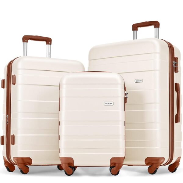 Merax 3 Pcs ABS Hardside Luggage Sets TSA Lock Spinner Wheel Suitcases, Pearly White, 20/24/28 Inch Merax 3 Pcs ABS Hardside Luggage Sets TSA Lock Spinner Wheel Suitcases, Pearly White, 20/24/28 Inch