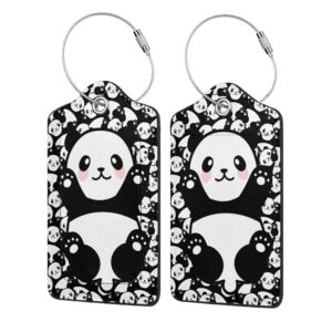 Panda Luggage Tags for Suitcases Set of 2 Leather Stainless Steel Loop Label Tag for Travel Bag Panda Luggage Tags for Suitcases Set of 2 Leather Stainless Steel Loop Label Tag for Travel Bag