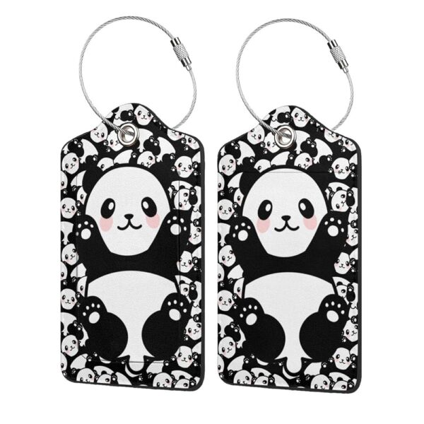 Panda Luggage Tags for Suitcases Set of 2 Leather Stainless Steel Loop Label Tag for Travel Bag Panda Luggage Tags for Suitcases Set of 2 Leather Stainless Steel Loop Label Tag for Travel Bag