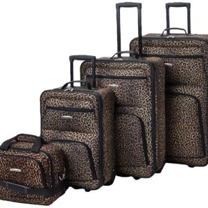 Rockland Jungle Softside Upright Luggage, Leopard, 4-Piece Set (14/19/24/28)