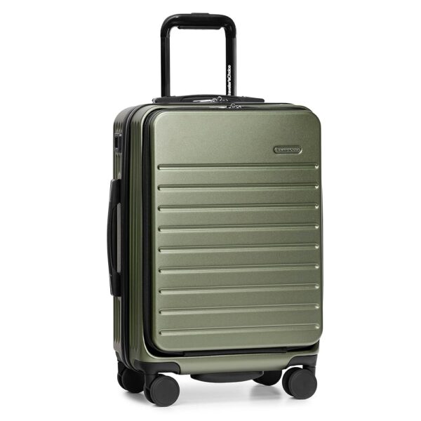 Traveler's Choice Mykel Front Pocket Polycarbonate Hardside Suitcase with Sleeve and Ergonomic Handle, Green, Carry-On 22-Inch