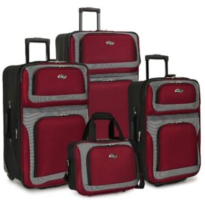U.S. Traveler New Yorker Lightweight Softside Expandable Travel Rolling Luggage, Deep Red, 4-Piece Set (15/21/25/29)